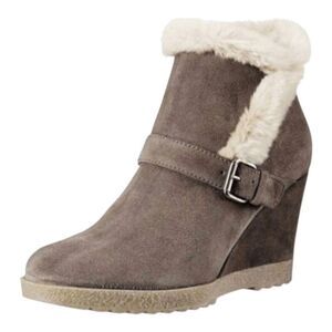 NWOB AQUATALIA Carlotta Faux-Fur Water-Resistance Suede Wedge Bootie Size 39 (US